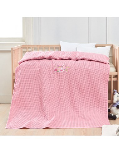 Κουβέρτα πικέ με κέντημα Art 5301 80x110 Ροζ   Beauty Home