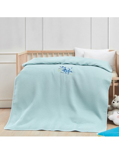 Κουβέρτα πικέ με κέντημα Art 5310 80x110 Γαλάζιο   Beauty Home