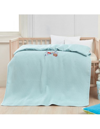 Κουβέρτα πικέ με κέντημα Art 5307 80x110 Γαλάζιο   Beauty Home