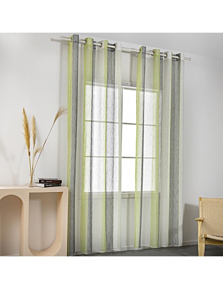 Κουρτίνα γάζα δίχρωμη με 8 μεταλικούς κρίκους Art 8442 140x270 Λαχανί   Beauty Home