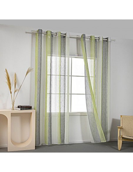 Κουρτίνα γάζα δίχρωμη με 8 μεταλικούς κρίκους Art 8442 140x270 Λαχανί Beauty Home
