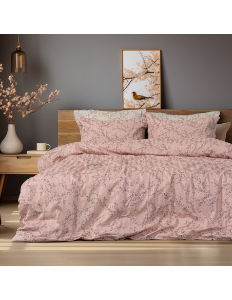 Beauty Home Σετ σεντόνια υπέρδιπλα με λάστιχο Art 12214 Flora 100% Βαμβακοσατέν 300tc 170x200+30 Σομόν