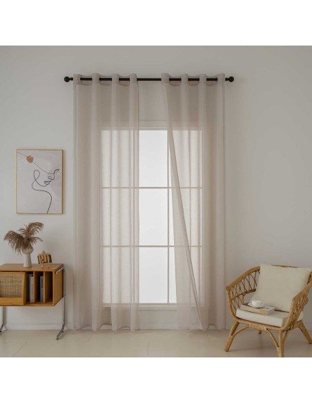Beauty Home Κουρτίνα γάζα μονόχρωμη με 8 μεταλλικούς κρίκους Sharp Art 8448 140x270 Άμμου