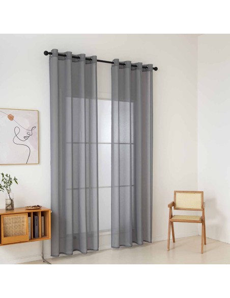 Beauty Home Κουρτίνα γάζα μονόχρωμη με 8 μεταλλικούς κρίκους Sharp Art 8448 140x270 Ανθρακί