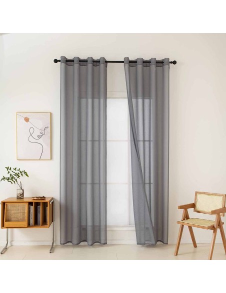Beauty Home Κουρτίνα γάζα μονόχρωμη με 8 μεταλλικούς κρίκους Sharp Art 8448 140x270 Ανθρακί