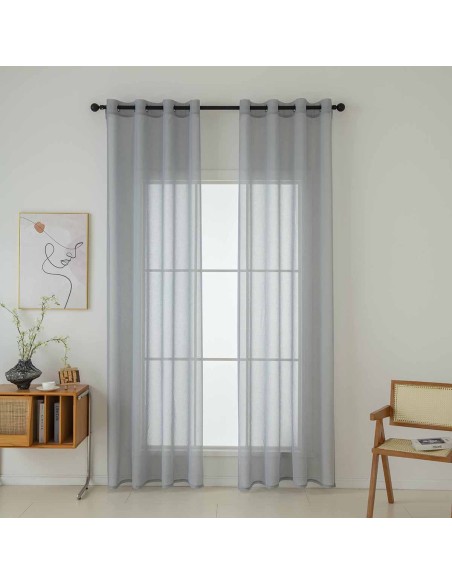 Beauty Home Κουρτίνα γάζα μονόχρωμη με 8 μεταλλικούς κρίκους Sharp Art 8448 140x270 Γκρι