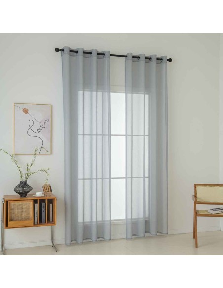 Beauty Home Κουρτίνα γάζα μονόχρωμη με 8 μεταλλικούς κρίκους Sharp Art 8448 140x270 Γκρι
