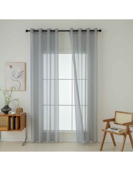 Beauty Home Κουρτίνα γάζα μονόχρωμη με 8 μεταλλικούς κρίκους Sharp Art 8448 140x270 Γκρι