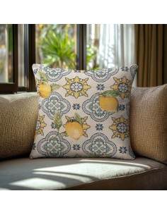 Beauty Home Μαξιλαροθήκη ΣΤΟΦΑ ΛΕΜΟΝΙΑ ΣΕ ΦΟΝΤΟ ΜΕ ΠΛΑΚΑΚΙΑ   45 x 45 cm