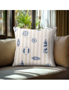 Beauty Home Μαξιλαροθήκη ΝΑΥΤΙΚΑ ΣΧΕΔΙΑ ΜΕ ΡΙΓΕ ΦΟΝΤΟ   40 x 40 cm