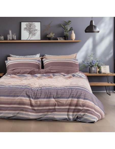 Beauty Home Σετ σεντόνια φανελένια King Size με λάστιχο Dali Art 12332 185x200+32 Μπεζ