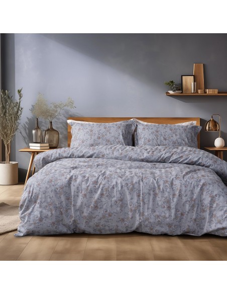 Beauty Home Σετ κουβερλί υπέρδιπλο Art 12212 Jasmine 100% Βαμβακοσατέν 300tc 220x240 Γκρι