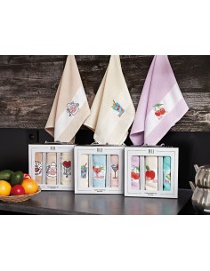 Beauty Home Ποτηρόπανα σετ 3τμχ Fruits Art 8286 40x60 Εκρού