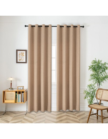 Beauty Home Κουρτίνα μεσαίας σκίασης με 8 μεταλλικούς κρίκους Illusion Art 8445 140x270 Άμμου