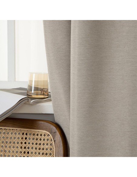 Beauty Home Κουρτίνα Blackout Jacquard σκίασης με 8 μεταλλικούς κρίκους Glare Art 8444 140x270 Μπεζ