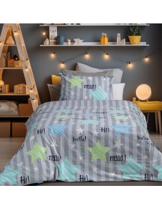 Beauty Home Σετ παπλωματοθήκη φανελένια μονή Hello Art 6321 160x240 Γκρι