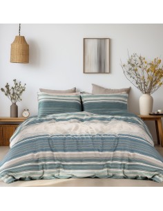 Beauty Home Σετ σεντόνια φανελένια υπέρδιπλα με λάστιχο Monet Art 12331 170x200+32 Πράσινο