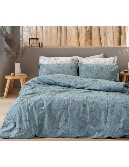 Beauty Home Σετ σεντόνια φανελένια υπέρδιπλα με λάστιχο Nebbiolo Art 12636 170x200+32 Πετρόλ