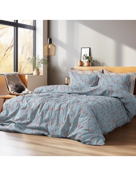 Beauty Home Σετ πάπλωμα υπέρδιπλο Art 12211 Emerald 100% Βαμβακοσατέν 300tc 220x240 Σιέλ