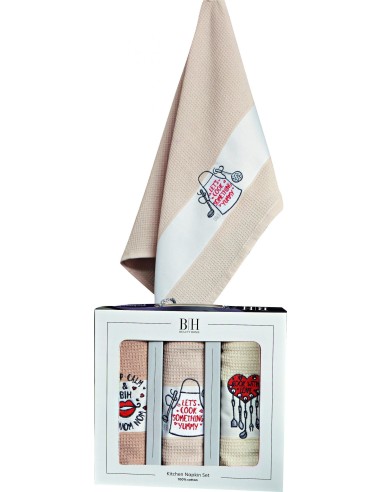 Beauty Home Ποτηρόπανα σετ 3τμχ Cook Art 8286 40x60 Μπεζ