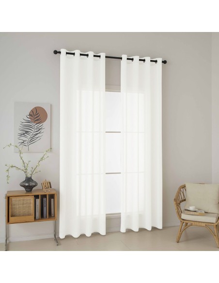 Beauty Home Κουρτίνα γάζα μονόχρωμη με 8 μεταλλικούς κρίκους Fit Art 8447 140x270 Εκρού