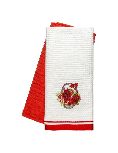 Beauty Home Ποτηρόπανα σετ 2τμχ Flowers Art 8822 40x60 Κόκκινο