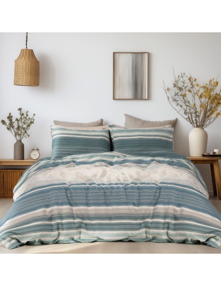 Beauty Home Σετ σεντόνια φανελένια υπέρδιπλα με λάστιχο Monet Art 12331 170x200+32 Πράσινο