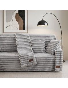 Beauty Home Γούνινο Σετ ριχτάρι 2τμχ Stripe Art 8727 (180x250+180x300) Γκρι