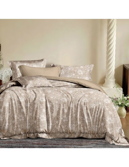 Beauty Home Σετ σεντόνια υπέρδιπλα με λάστιχο Memories Art 12680 165x200+30 Μόκα