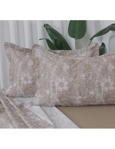 Beauty Home Σετ σεντόνια υπέρδιπλα με λάστιχο Memories Art 12680 165x200+30 Μόκα