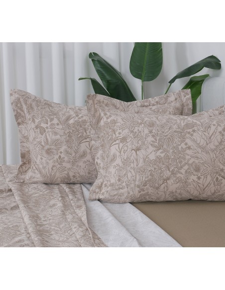 Beauty Home Σετ σεντόνια υπέρδιπλα με λάστιχο Memories Art 12690 165x200+30 Μόκα