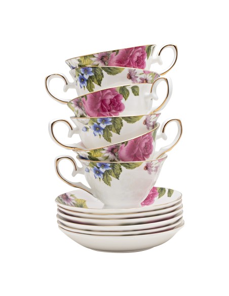Beauty Home Σετ φλυτζάνια τσαγιού πορσελάνης 12τμχ Eternal Art 7715 Σχέδιο Λουλούδι