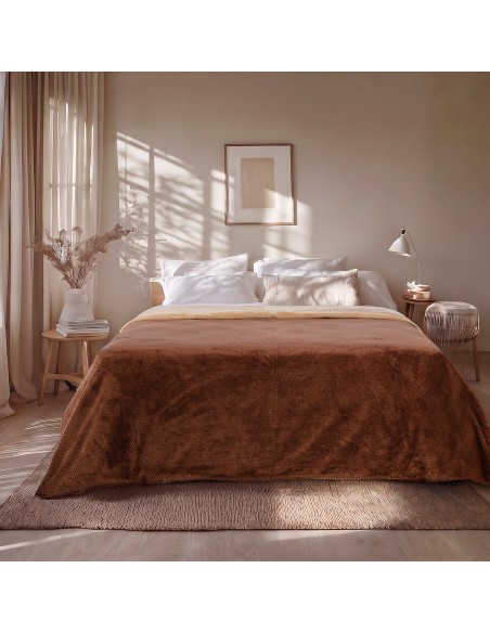 Beauty Home Κουβέρτα υπέρδιπλη διπλής όψεως Art 11601 Jacquard fleece 700gsm Fiesta Plus 220x240 Καφέ